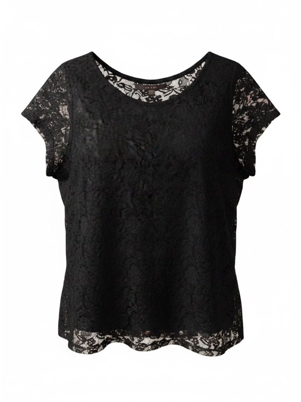 Fever Black Lace Short-Sleeve Scoop Neck Blouse